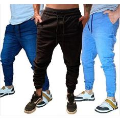 Imagem de Kit 3 Calças Jogger Masculina Jeans Com Punho Elastico