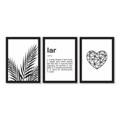 Imagem de Kit 3 Quadros Decorativos Sala Lar Coração Folhas