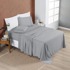 Imagem de Lençol Casal Queen London Bordado Inglês 200 Fios 04 Pçs Cinza - Jm En