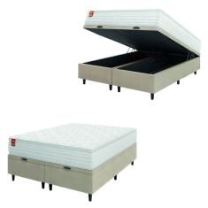 Imagem de Cama Box Baú Colchão Casal King Molas Ensacadas Real 193x203x68cm Branco / Bege Inducol - Suporta até 130kg por Pessoa