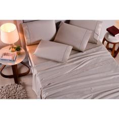 Imagem de Jogo De Lençol King 4 Peças Bege 100% Algodão 200 Fios