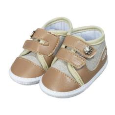 Imagem de Tênis Bege Cano Alto Com Tiras Autocolantes Duplo Para Bebê - Era Uma