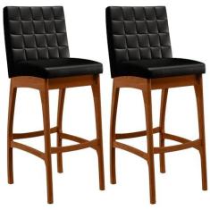 Imagem de Kit 02 Banquetas Altas Para Cozinha Sala de Jantar Fixa Mila L02 Couríssimo Preto - Lyam Decor