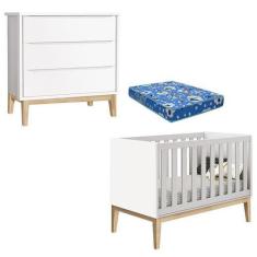 Imagem de Berço Americano com Colchão e Cômoda Gaveteiro Classic Branco Pés Made