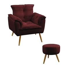 Imagem de Kit Poltrona Decorativa Opala e Puff Solar Suede Bordô Aradecor