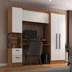 Imagem de Guarda-roupa Modulado Viena 4 Portas 2 Gavetas3 Peças Espresso Móveis Nogal/Branco