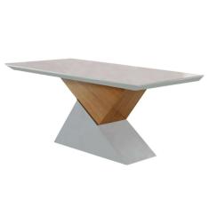 Imagem de Mesa Para Cozinha Dubai + Tampo Madeirado Reto 180x90cm Imbuia-off White - Rufato