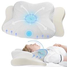 Imagem de Travesseiro cervical para alívio de dor no pescoço e ombro - Travesseiros ergonômicos de contorno - Travesseiro de espuma viscoelástica para pessoas que dormem de lado, costas e estômago