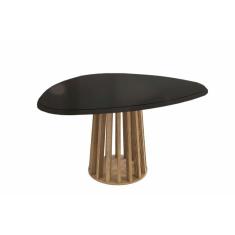 Imagem de Mesa p/ Cozinha Lavanda c/ Tampo Madeirado c/ Vidro 135x105cm Nogueira/Preto Fosco - Kappesberg