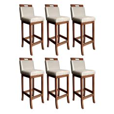 Imagem de Kit 6 Banquetas Média Estofadas com Encosto 94 Cm Milão Madeira Maciça Suede Bege CCS