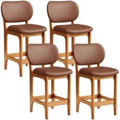 Imagem de Kit 04 Banquetas Baixa Bar Cozinha E Sala De Jantar Fixa Betta L02 Imbuia Couríssimo Marrom