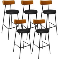 Imagem de Kit 05 Banquetas Alta Bar Cozinha Sala De Jantar Milão L02 Couríssimo Whisky Preto - Lyam Decor