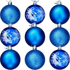 Imagem de Kit 9 Bolas De Natal Árvore Natal Glitter Azul Enfeite 60mm