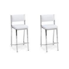Imagem de Kit 2 Banquetas Empilhável Cromada Alta Assento E Encosto Estofado Cor