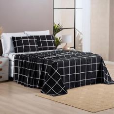 Imagem de Jogo De Cama King Dupla Face Grid Micro Percal 200 Fios Austin 4 Pçs P