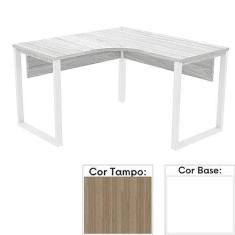 Imagem de Mesa de Escritório em L Pé Tubular Pe25 em Mdp 125 x 125 x 60 cm Cor Noce Naturalle e Base Branca