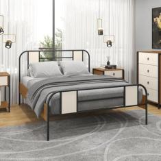 Imagem de Cama de Casal Tubular 138cm Sevilha Preto/canela Rustico/off White