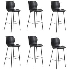 Imagem de Kit 6 Banquetas Alta Com Encosto Para Bancada Cozinha Penha R02 Sintético Preto - Mpozenato