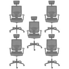 Imagem de Kit 5 Cadeiras de Escritório Presidente com Nr17 Atenas Alta Preto