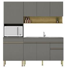 Imagem de Armário De Cozinha 4 Peças Balcão 120cm Com Pia Lina09 K02 Gris/freijó - Mpozenato
