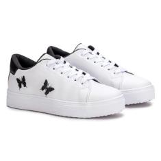 Imagem de Tenis Feminino Casual Branco Borboleta Estilo Shoes (Branco/preto, BR, Adulto, Numérico, 39)