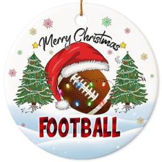 Imagem de Decorlion Enfeite de Natal 2024 - Enfeite de cerâmica de Feliz Natal de futebol, decoração de árvore de Natal, enfeite de pendurar, enfeite de futebol, para família, amigos, amantes de futebol
