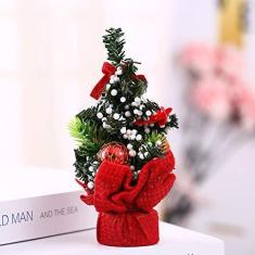 Imagem de Mini árvore de Natal de 20 cm, árvore de Natal artificial, minúscula, árvore de Natal, arco de neve, floco de neve, verde, árvores falsas para decoração de Natal, mesa interna, mesa, mesa, quarto,