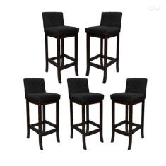 Imagem de Kit 5 Banquetas Média para Cozinha Tóquio Madeira Maciça Matelassê Suede Preto CCS