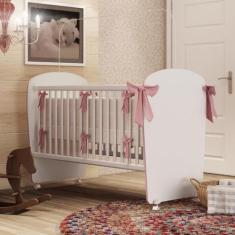 Imagem de Berço com Rodizio Corujinha Percasa, Branco com Rosa