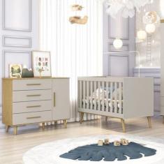 Imagem de Berço Americano e Cômoda Infantil Ambiente Ludmila Off White Bétula - 