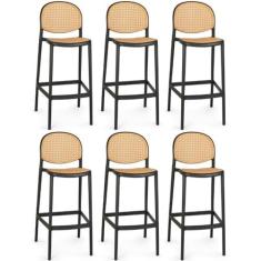 Imagem de Kit 6 Banqueta Alta com Encosto Roma em Polipropileno - Preto
