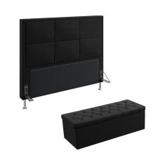 Imagem de Kit Cabeceira Estofada Decorativa Maia 160 Para Cama Queen e Calçadeira Sagitarius Sued  Aradecor
