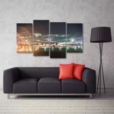 Imagem de Quadro Paisagem Noturna Avião Escritório Em Tecido 4 Peças
