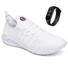 Imagem de Kit Tênis Esportivo Musculação Academia Caminhada Treino Leve Palmilha Gel + Relógio LED-Masculino