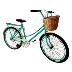 Imagem de Bicicleta feminina com cesta vime aro 26 vintage retrô mary - Maria Cl