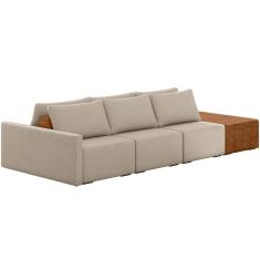 Imagem de Sofá Ilha Modular Para Sala 342cm Com Puff Dublin K01 Linho Bege Sintético Caramelo - Lyam Decor