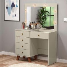 Imagem de penteadeira camarim 5 gavetas corrediça telescopica led e espelho