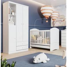 Imagem de Quarto de Bebê Compacto com Berço e Guarda Roupa Faz de Conta Espresso Móveis Branco