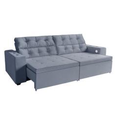 Imagem de Sofá 3 Lugares Estella 2,60  Metros Cinza Retrátil Reclinável Tecnolog