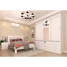 Imagem de Quarto Completo Guarda Roupa 3 Portas Cama Casal e Mesa de Cabeceira 3 Gavetas Chicago Tcil Móveis Neve