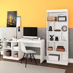 Imagem de Conjunto Home Office Escrivaninha 4 Nichos Estante Livreiro 4 Prateleiras DJD Castanho DJD Móveis