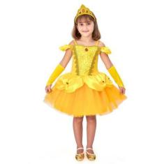 Imagem de Vestido Fantasia Infantil Curto A Bela e a Fera Princesa Menina Luxo -