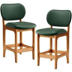 Imagem de Kit 02 Banquetas Baixa Bar Cozinha E Sala De Jantar Fixa Betta L02 Imbuia Facto Verde Musgo