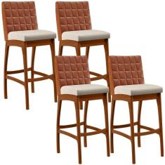 Imagem de Kit 04 Banquetas Altas Mila Camel Linho Cru