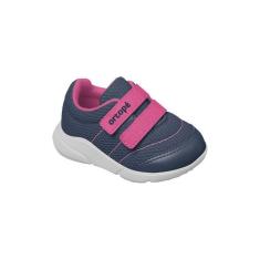 Imagem de Tênis Infantil Feminino Ortopé Sport Baby Fecho Duplo Azul Marinho e Pink