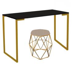 Imagem de Mesa Ley Industrial Escritório e Home Office com Puff Luna Corino Bege Dourado Tampo Preto - Ahz Móveis