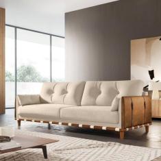 Imagem de Sofá 3 Lugares Texas Living 2M D33 Base Em Madeira Linho Cor:Tramado Bege