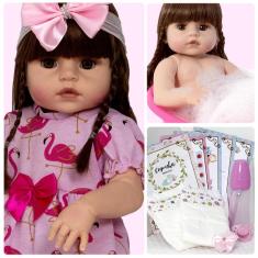 Imagem de Boneca Reborn Menina Real Silicone Abigail Vestido Flamingo