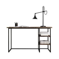 Imagem de Mesa de computador Estilo simples moderno PC Desk de madeira para escritório em casa, mesa retrô com prateleiras de armazenamento desktop de ferro forjado PC Laptop Desk Workstation Mesa de trabalho p