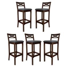 Imagem de Kit 5 Banquetas Media Estofada para Bancada Madri Madeira Capuccino Suede Cinza CCS